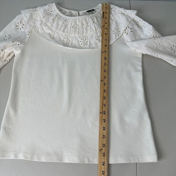 Cottagecore Ann Taylor Top Ruffle Eyelet Size M Ivory - Picture 7 of 9